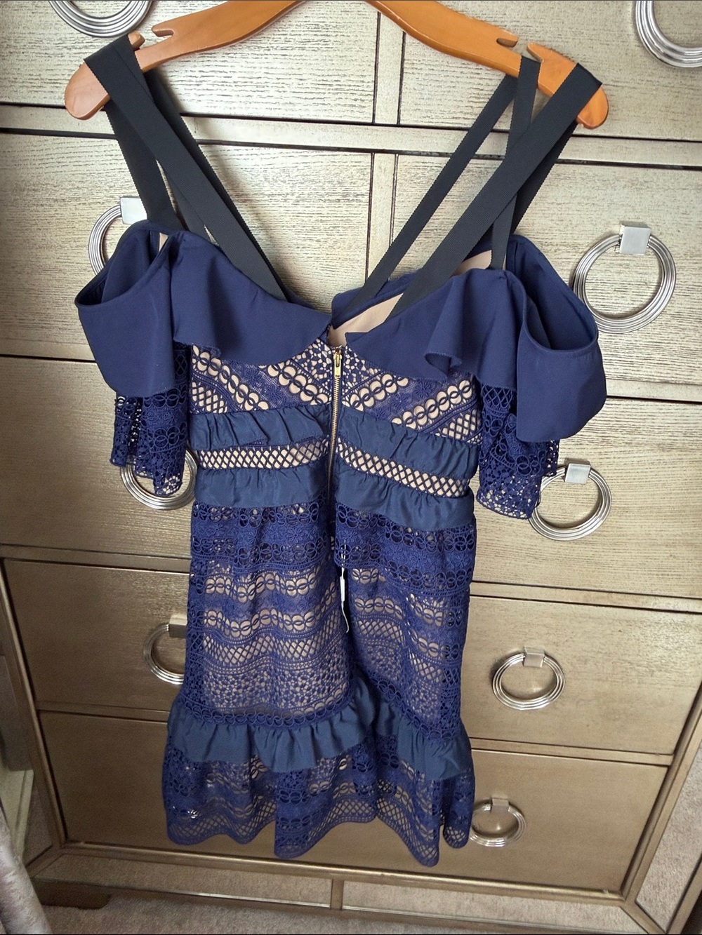 SELF PORTRAIT Women's Navy Lace Ruffle Dress - Picture 5 of 8